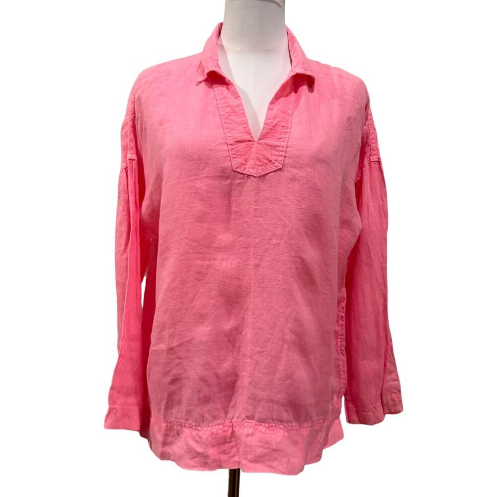 C&C California Bubblegum Pink 100% Linen Tunic Top Oversized Coastal Beach Small